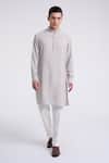 Buy_Dhruv Vaish_Gray Cotton, Silk Embroidery Classic Kurta Set _at_Aza_Fashions