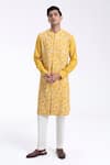 Buy_Dhruv Vaish_Yellow Cotton, Silk Embroidery Front Open High Neck Kurta Set _at_Aza_Fashions