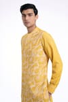 Shop_Dhruv Vaish_Yellow Cotton, Silk Embroidery Front Open High Neck Kurta Set _Online_at_Aza_Fashions