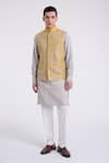 Buy_Dhruv Vaish_Gold Silk Lace Geometric Jawahar Jacket _at_Aza_Fashions