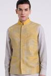 Dhruv Vaish_Gold Silk Lace Geometric Jawahar Jacket _Online_at_Aza_Fashions