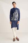 Buy_Dhruv Vaish_Navy Silk Embroidery Thread Jawahar Jacket _at_Aza_Fashions
