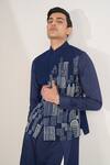 Dhruv Vaish_Navy Silk Embroidery Thread Jawahar Jacket _Online_at_Aza_Fashions