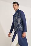 Buy_Dhruv Vaish_Navy Silk Embroidery Thread Jawahar Jacket _Online_at_Aza_Fashions