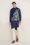 Shop_Dhruv Vaish_Navy Silk Embroidery Thread Jawahar Jacket _Online_at_Aza_Fashions