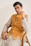 Dhruv Vaish_Yellow Silk Embroidery Thread Jawahar Jacket _Online_at_Aza_Fashions