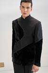 Dhruv Vaish_Black Velvet, Suiting Embroidery Curve Cut Bandhgala _Online_at_Aza_Fashions