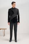 Buy_Dhruv Vaish_Black Velvet, Suiting Embroidery Curve Cut Bandhgala _at_Aza_Fashions