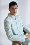 Dhruv Vaish Blue Silk Zari, Embroidery Sherwani Set Online at Aza Fashions Dhruv Vaish_Blue Silk Zari, Embroidery Sherwani Set _Online_at_Aza_Fashions