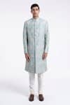 Buy Dhruv Vaish Blue Silk Zari, Embroidery Sherwani Set Online at Aza Fashions Buy_Dhruv Vaish_Blue Silk Zari, Embroidery Sherwani Set _Online_at_Aza_Fashions