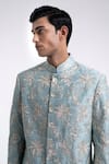 Shop Dhruv Vaish Blue Silk Zari, Embroidery Sherwani Set Online at Aza Fashions Shop_Dhruv Vaish_Blue Silk Zari, Embroidery Sherwani Set _Online_at_Aza_Fashions