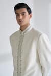 Dhruv Vaish_Ivory Silk Embroidery, Lace Metal Sherwani Set _Online_at_Aza_Fashions