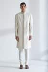 Buy_Dhruv Vaish_Ivory Silk Embroidery, Lace Metal Sherwani Set _Online_at_Aza_Fashions