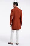Shop_Dhruv Vaish_Orange Silk Embroidery Thread Detail Panel Sherwani Set _at_Aza_Fashions
