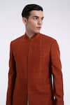 Buy_Dhruv Vaish_Orange Silk Embroidery Thread Detail Panel Sherwani Set _Online_at_Aza_Fashions