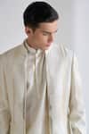 Dhruv Vaish_Ivory Silk, Chanderi Zari, Embroidery Front Open Sherwani Set _Online_at_Aza_Fashions