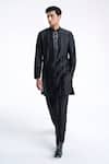 Shop_Dhruv Vaish_Black Silk, Chanderi Zari, Embroidery Front Open Sherwani Set _Online_at_Aza_Fashions