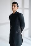 Dhruv Vaish_Black Silk Embroidery Hand Sherwani Set _Online_at_Aza_Fashions