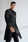 Buy_Dhruv Vaish_Black Silk Embroidery, Metallic Thread Sherwani Set _Online_at_Aza_Fashions