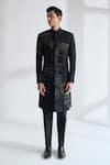 Buy_Dhruv Vaish_Black Silk Embroidery, Metallic Thread Sherwani Set _at_Aza_Fashions