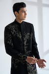 Dhruv Vaish_Black Silk Embroidery, Metallic Thread Sherwani Set _at_Aza_Fashions
