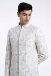 Dhruv Vaish_Ivory Silk Embroidery Diagonal Sherwani Set _Online_at_Aza_Fashions