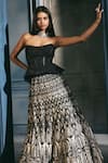 Shop_Ritika Mirchandani_Black Crepe, Georgette, Net Sterling Division Flap Corset With Lehenga _at_Aza_Fashions