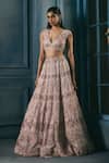 Shop_Ritika Mirchandani_Blush Crepe, Net, Georgette Crystals, Embroidery, Alaana Lehenga And Blouse Set _at_Aza_Fashions
