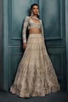 Shop_Ritika Mirchandani_Ivory Crepe, Georgette, Net Embroidery, Crystals, Victoria Lehenga Set _at_Aza_Fashions
