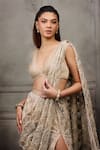 Shop_Ritika Mirchandani_Ivory Crepe, Georgette, Net Embroidery, Orabella Lehenga Saree With Blouse _at_Aza_Fashions