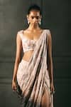 Ritika Mirchandani_Blush Crepe, Net, Georgette Charlotte Bugles Lehenga Saree With Blouse _Online_at_Aza_Fashions