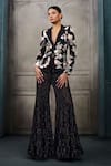 Buy_Ritika Mirchandani_Black Crepe, Georgette, Net Eugene Metrix Floral Blazer And Sharara Set _at_Aza_Fashions