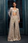 Buy_Ritika Mirchandani_Ivory Crepe, Georgette, Net Crystals, Nectar Honeycomb Jacket Sharara Set _at_Aza_Fashions