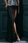 Ritika Mirchandani_Black Crepe, Georgette, Net Crystals, Nigella Floral Tube Top With Slit Skirt _Online_at_Aza_Fashions