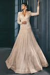 Buy_Ritika Mirchandani_Ivory Crepe, Net, Georgette Crystals, Imperis Dori Blazer Lehenga Set _at_Aza_Fashions