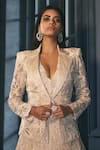 Shop_Ritika Mirchandani_Ivory Crepe, Net, Georgette Crystals, Imperis Dori Blazer Lehenga Set _at_Aza_Fashions