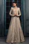 Buy_Ritika Mirchandani_Ivory Georgette, Net, Crepe Crystals, Marquess Floral Jacket Lehenga Set _at_Aza_Fashions
