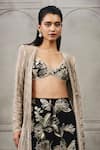 Ritika Mirchandani_Gold Net, Crepe, Georgette Crystals, Embroidery Open Margot Jacket Sharara Set _Online_at_Aza_Fashions