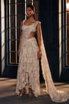 Buy_Ritika Mirchandani_Ivory Crepe, Georgette, Net Crystals, Constella Pearl Lehenga Saree With Blouse _at_Aza_Fashions