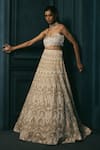 Shop_Ritika Mirchandani_Ivory Crepe, Georgette, Net Embroidery, Crystals, Alice Blouse And Lehenga Set _at_Aza_Fashions