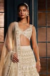 Ritika Mirchandani_Ivory Crepe, Georgette, Net Embroidery, Crystals, Mesmera Bridal Lehenga Set _Online_at_Aza_Fashions