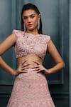 Ritika Mirchandani_Blush Crepe, Georgette, Net Crystals, Cordelia Floral Thread Bridal Lehenga Set _Online_at_Aza_Fashions