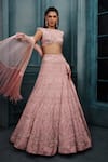 Buy_Ritika Mirchandani_Blush Crepe, Georgette, Net Crystals, Cordelia Floral Thread Bridal Lehenga Set _at_Aza_Fashions