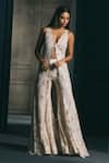Buy_Ritika Mirchandani_Ivory Crepe, Georgette, Net Crystals, Mangolia Bugles Jacket With Sharara _at_Aza_Fashions