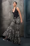 Buy_Ritika Mirchandani_Black Crepe, Net, Georgette Florence Hexagon Artwork Waistcoat And Sharara Set _at_Aza_Fashions