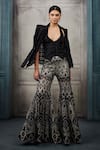 Buy_Ritika Mirchandani_Black Crepe, Georgette, Net Crystals, Juilet Hexagon Blazer Sharara Set _at_Aza_Fashions