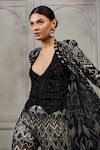 Ritika Mirchandani_Black Crepe, Georgette, Net Crystals, Bridget Hexagon Jacket Sharara Set _Online_at_Aza_Fashions