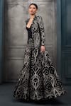 Shop_Ritika Mirchandani_Black Crepe, Georgette, Net Crystals, Bridget Hexagon Jacket Sharara Set _at_Aza_Fashions