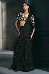 Buy_Ritika Mirchandani_Black Crepe, Georgette, Net Sequins, Estee Trinity Blouse With Lehenga Saree _at_Aza_Fashions