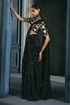 Shop_Ritika Mirchandani_Black Crepe, Georgette, Net Sequins, Estee Trinity Blouse With Lehenga Saree _at_Aza_Fashions